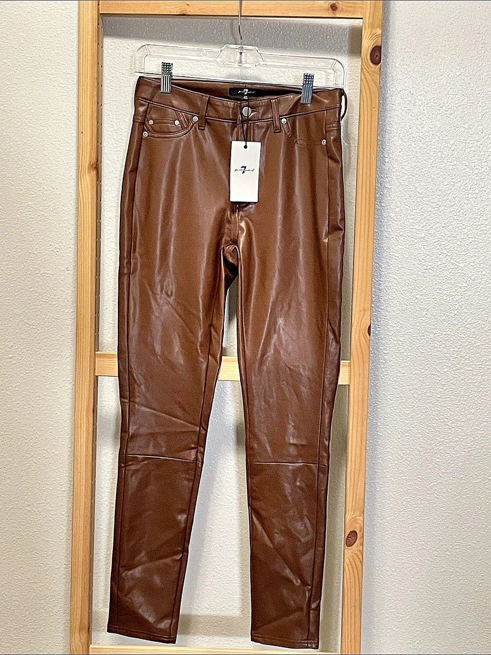 For All Mankind Faux Leather Skinny Pants Chocolate Brown Size XS NWT